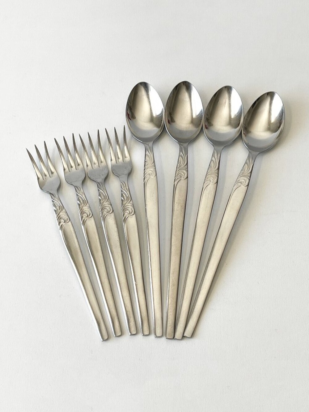 8 Vintage Dessert Spoons Seafood/Cocktail Forks Stainless Steel N.S. Co. Japan